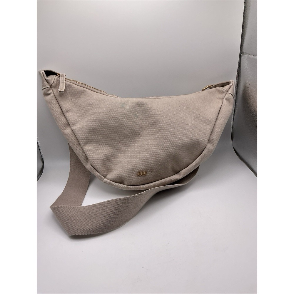 July Everyday Crescent Bag Limited Edition in Taupe Beige Canvas Vacation Casual